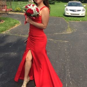 Red Backless Long Formal Dress